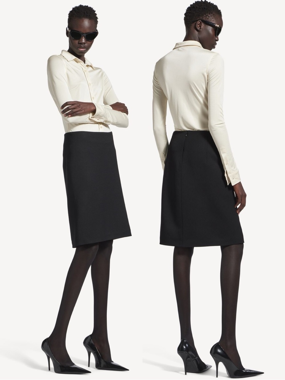 Balenciaga Wool Twill A-Line Midi Skirt 1000 BLACK, Size 6 US / 38 FR NWT